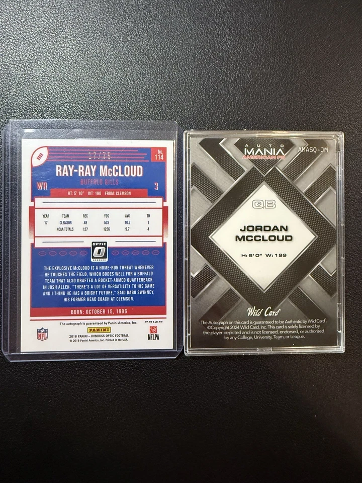 2018 Panini Optic Ray-Ray McCloud /75 & 2024 Wild Card Jordan McCloud 1/25 B End - Image 2 of 4