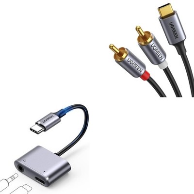 UGREEN USB C to RCA Audio Cable Type C 2RCA Male Jack Plug Adapter Silver 