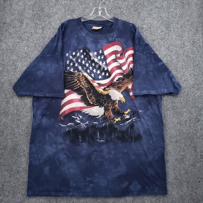 The Mountain American Eagle Flag T Shirt Mens 3XL Blue Tie Dye Graphic Tee
