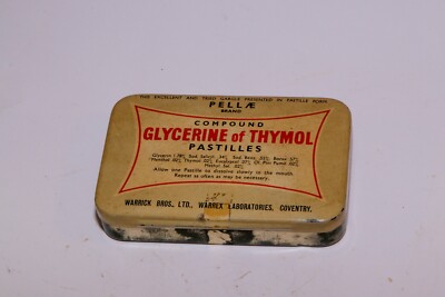 Warrick Bros Pell AE Glycerin von Thymol Pastillen leere Dose selten Sammlerstück