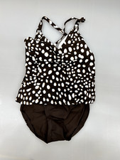 New Jantzen Size 14 Brown White Dotted Two Piece Swim Bathing Suit
