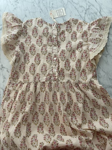 bonheur du jour Paris Louise Misha Louis Blockprint Cotton Dress Pink 10 12 Year - Picture 13 of 18