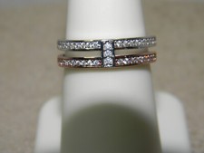 Double CZ Band Ring IBB Rose Gold Vermeil over Sterling Silver Size 7