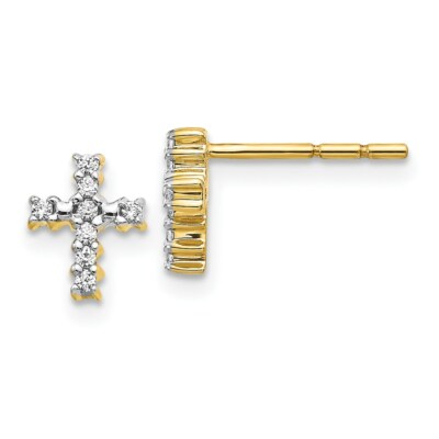 Real 14kt Yellow Gold Gold Polished Diamond Cross Post Earrings
