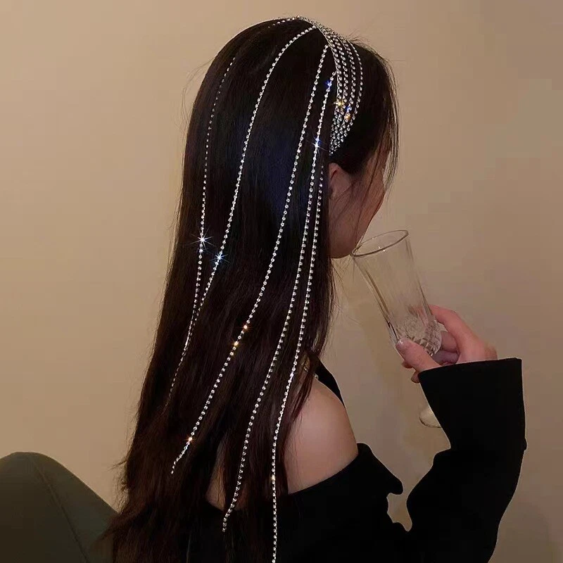 Diadema de aleación de borla larga diamantes de imitación diadema estilo real accesorios para el cabello Foto 2 de 4
