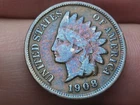 1908 P Indian Head Cent Penny- Fine/VF Details, Partial LIBERTY, Toned