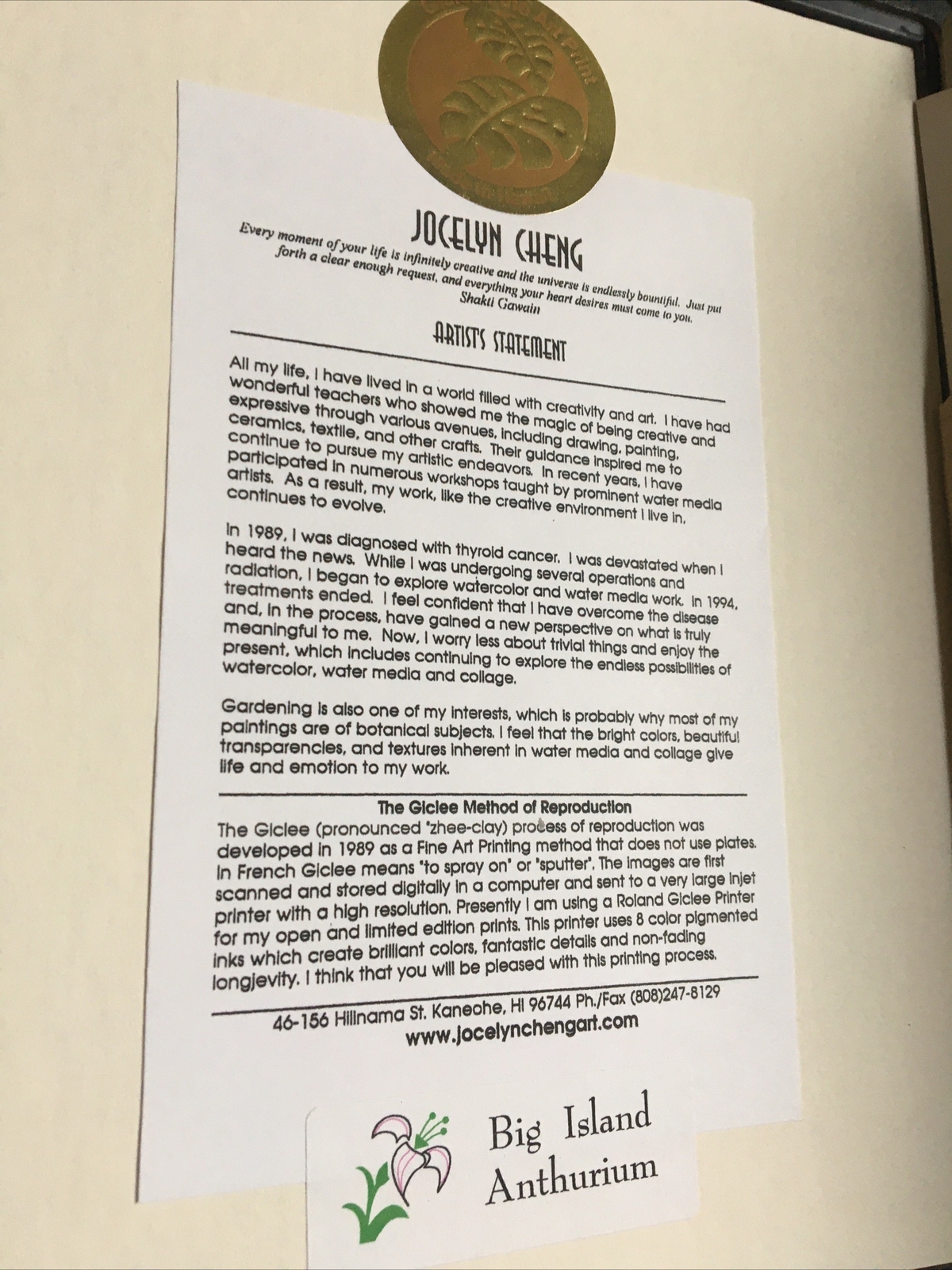 3 VINTAGE SIGNED BOTANICAL GICLEE PRINTS BY JOCELYN CHENG Matted 8X10 Set