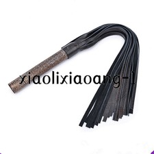 55cm Long Faux Leather Whip Bronze Flogger Handle Tassels Restraint Fun Roleplay