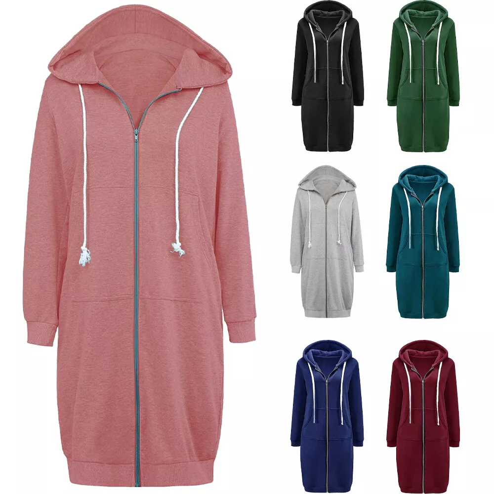 Haute Edition Women\'s Tunic Long Length Full Zip Hooded Sweatshirt Hoodie |  eBay