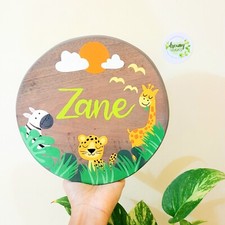 Custom Hand-Painted Zoo Animals Name Board   Perfect for Kids' Room