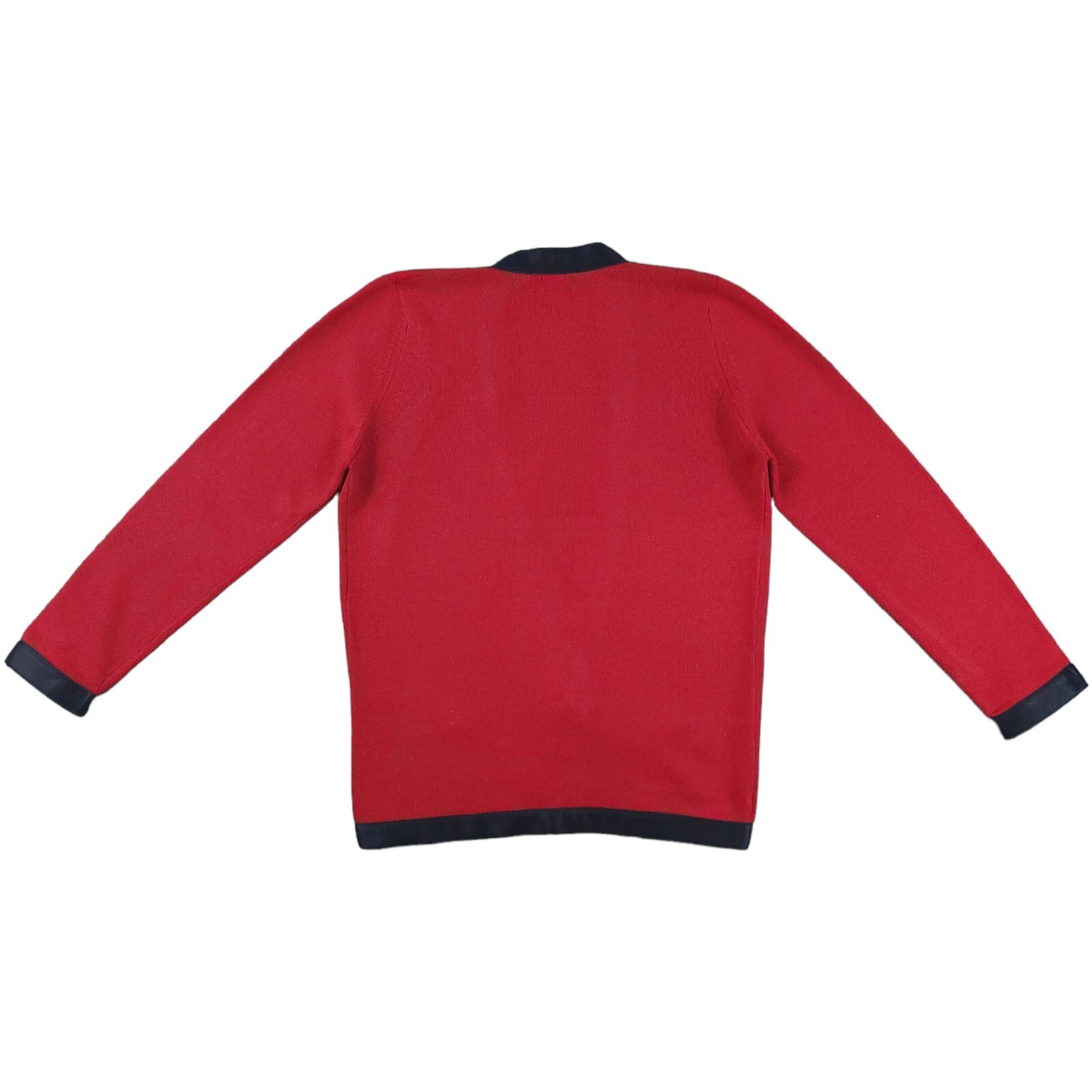 Chanel Vintage CC Gold Button Down Red & Black Trim Cashmere Cardigan Size UK 12 image 2