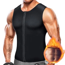 Men's Sweat Vest Body Shaper Zipper Slimming Sauna Tank Top Neoprene Compression
