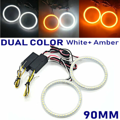 LED HALO RINGS 90MM SMD White-Amber Dual Color LED ANGEL EYES DRL ...