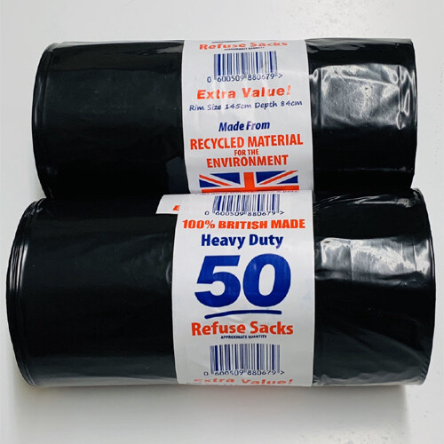 500 x Heavy Duty Black Bin Liners Rubbish Bags Waste Refuse Sacks Black