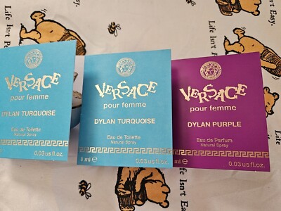 3 x VERSACE DYLAN TURQUOISE, dylan purple Pour Femme 0.03oz / 1.0ml EDT Spray 