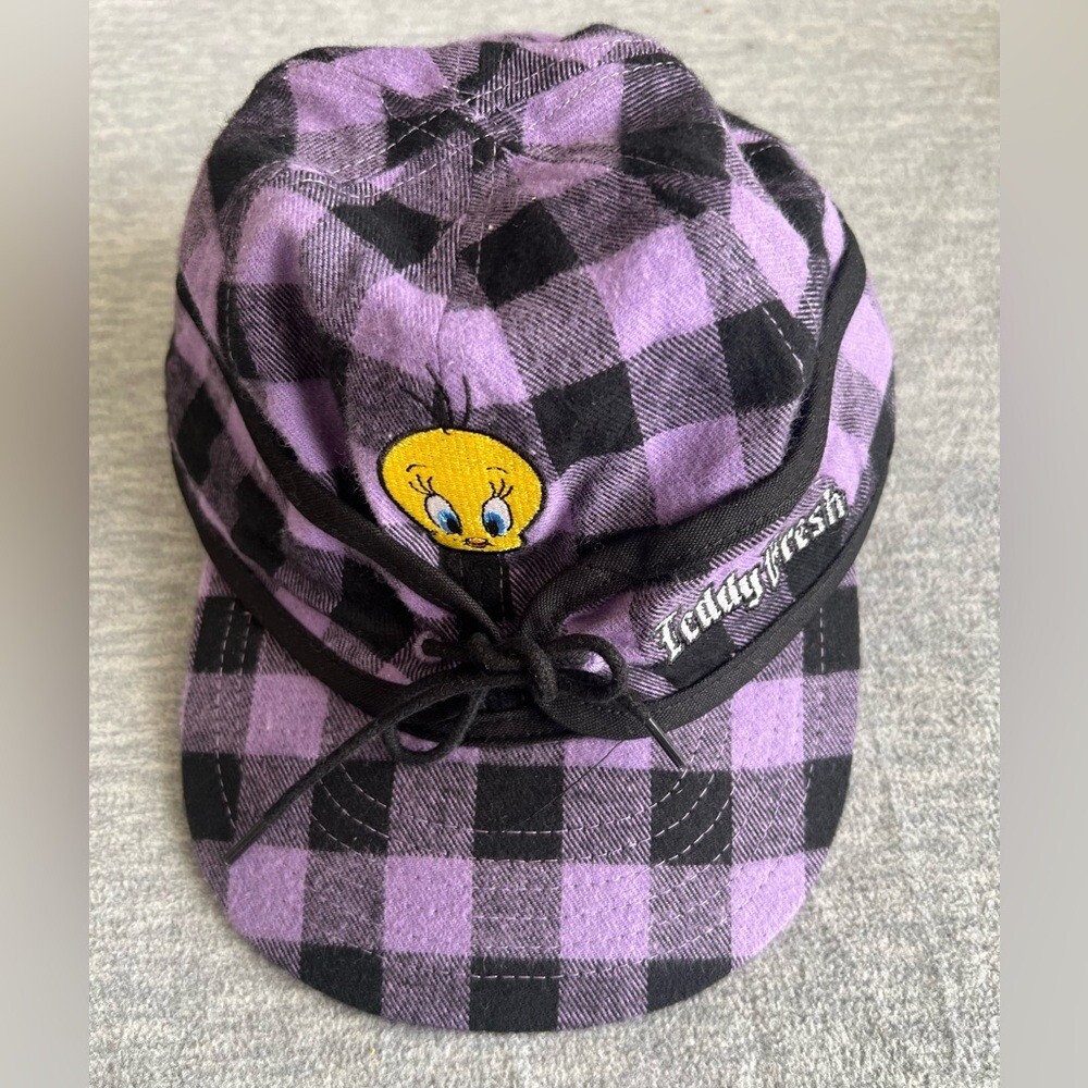 Teddy Fresh Looney Tunes Tweety Bird Hunting Cap Purple Black Plaid