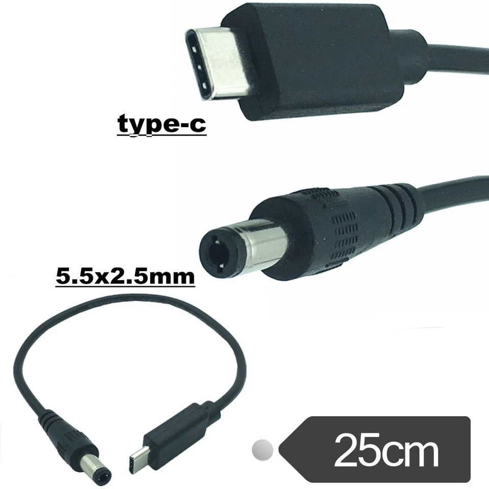 USB 3.1 Type C Male to DC 5.5 x 2.5mm Male Power Extension Adapter Charger Cable - Image 3 of 4