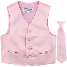 New Boy's Kid's formal Tuxedo Vest Waistcoat  Necktie Pink US size 2-14 wedding