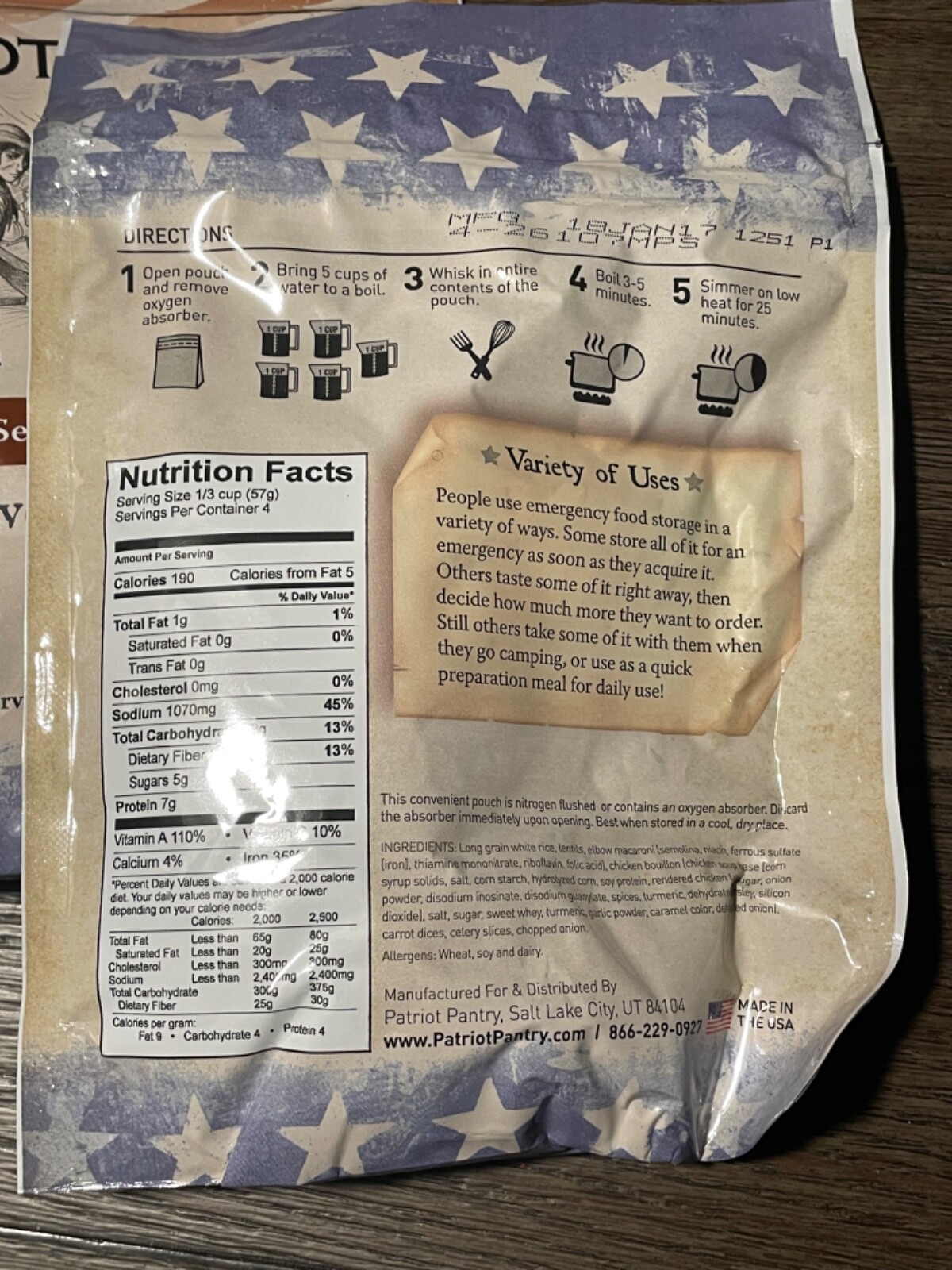 PATRIOT PANTRY FREEZE DRIED FOOD TRAVELERS STEW 16 SERVINGS EMERGENCY PREP CAMP