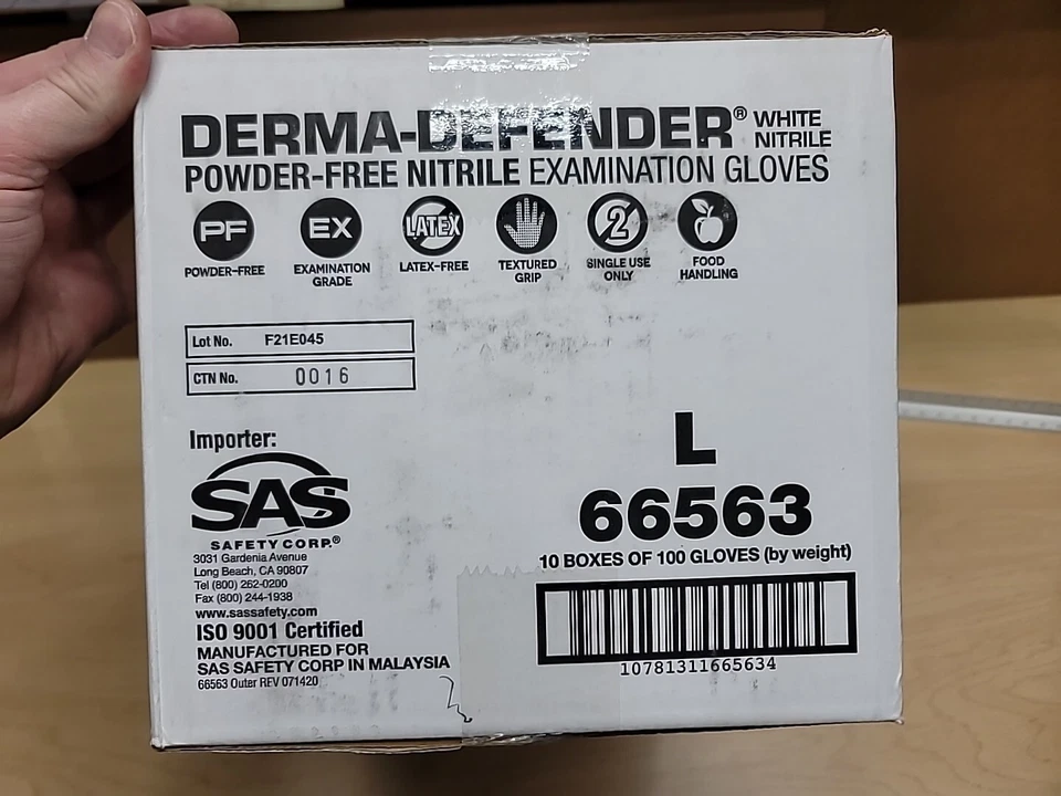 1000 guantes de seguridad de nitrilo blanco SAS 3,5 mil L examen médico de trabajo sin polvo 66563 Foto 3 de 4