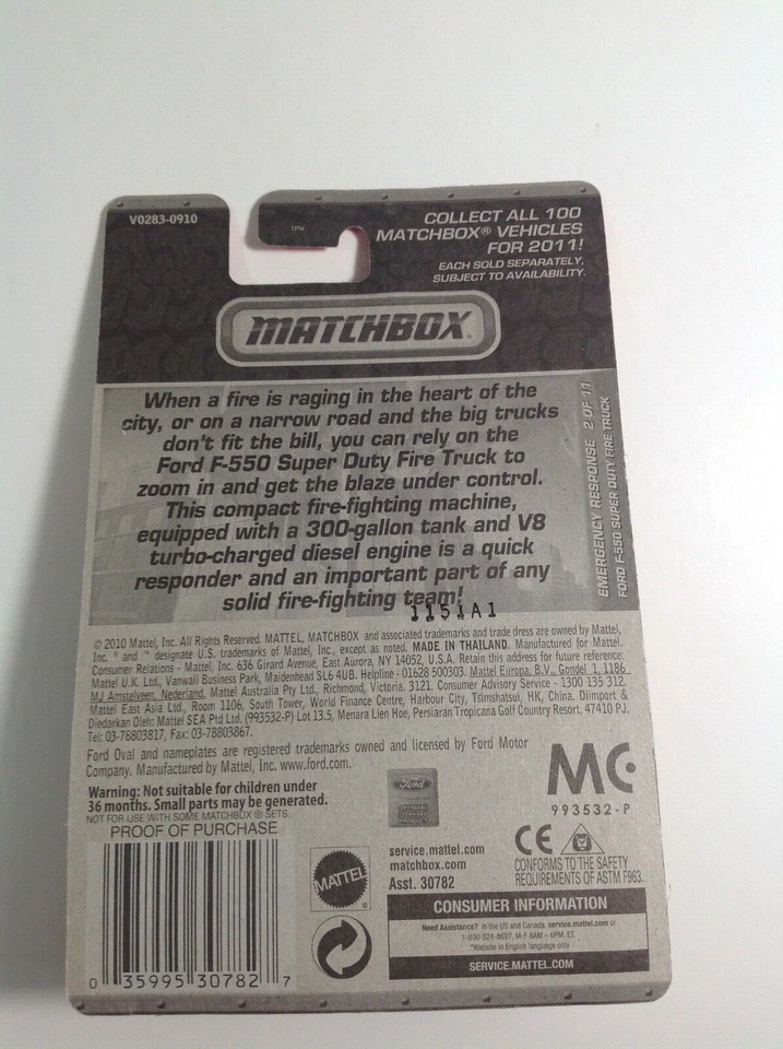 2010 Mattel Matchbox Light Green Ford F-550 Super Duty Fire Truck  #50 - Image 2 of 2