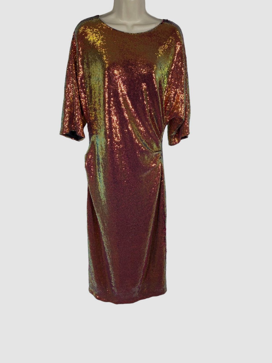 pink and green sequin jersey dress $1850 LAPOINTE Women's Column MIDI Size 10 umgee