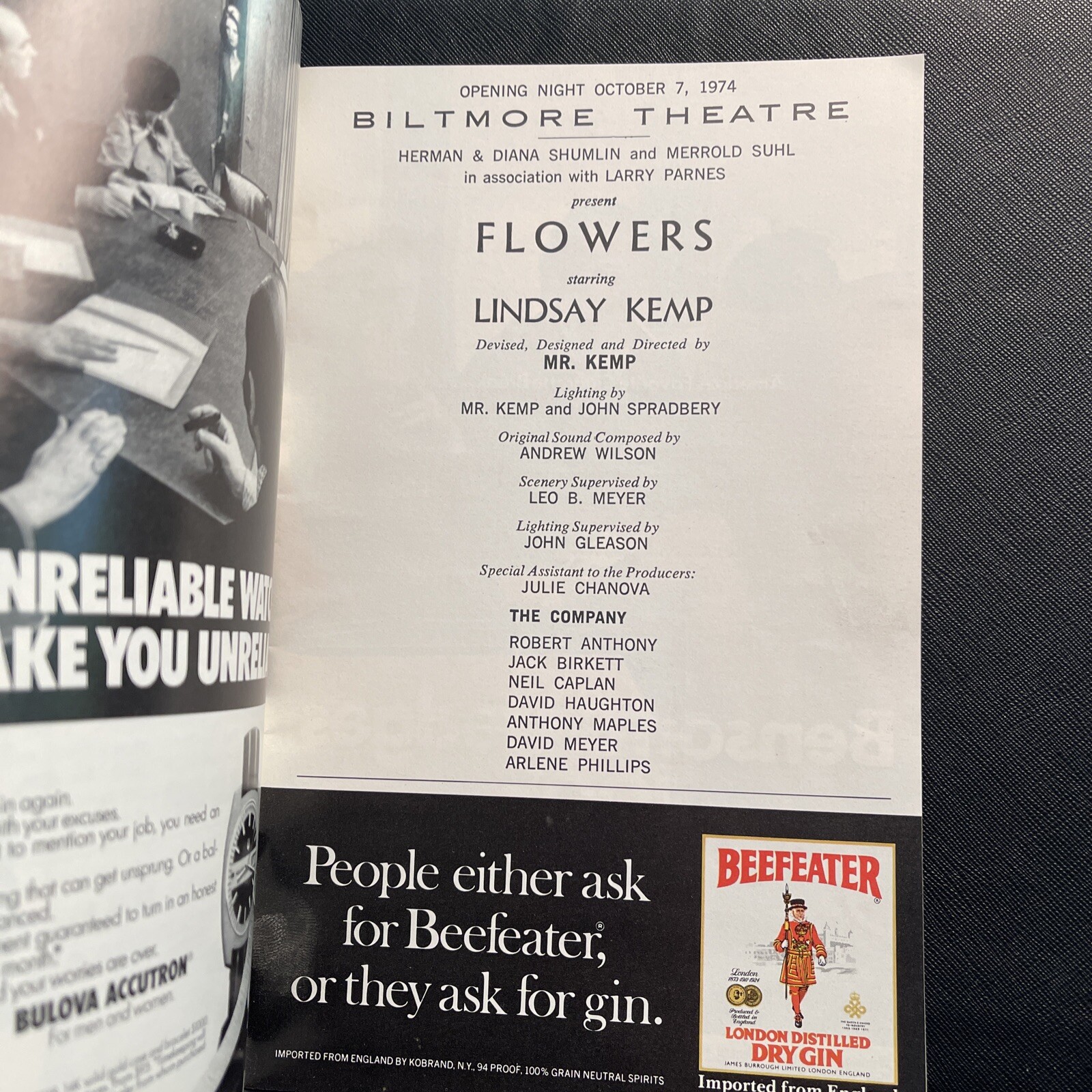 Flowers Opening Night Playbill October 7, 1974 Biltmore Theatre eBay