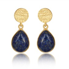Lapis Lazuli Gemstone Yellow Gold Plated 925 Silver Teardrop Earrings Jewelry