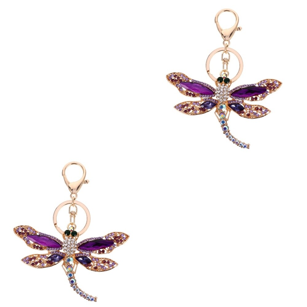2 Pieces Dark Magenta Colored Dragonfly Keychain Car Keychains Creative Compact