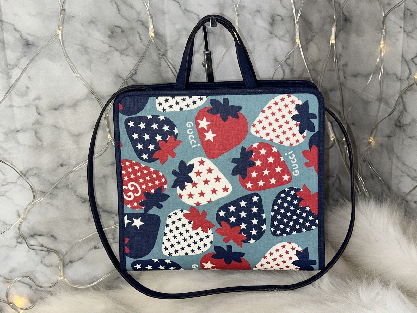 ALTRA GUCCI BORSA TOTE IN TELA FRAGOLA E STELLE CON TRACOLLA 605614