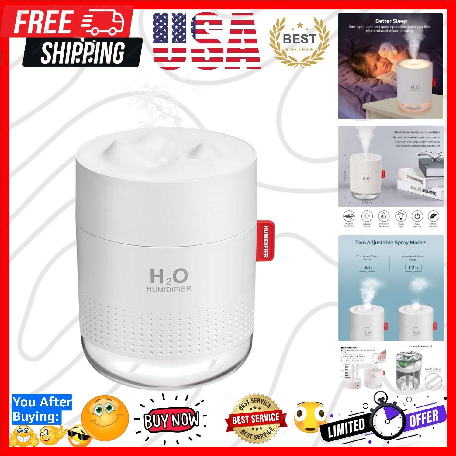 Portable Mini Humidifier, 500ml Small Cool Mist Humidifier, 