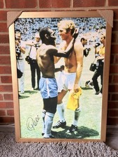 Framed Pele Signed Brazil GIANT CANVAS With Bobby Moore. 27 By 38 Inches