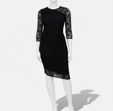 Vince Camuto Women's Black Ruched-Lace Asymmetric-Hem Bodycon Dress Size 6