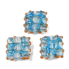 20pcs Blue Handmade Gold Sand Lampwork Beads Square Shape Hand Drawn Beads DIY
