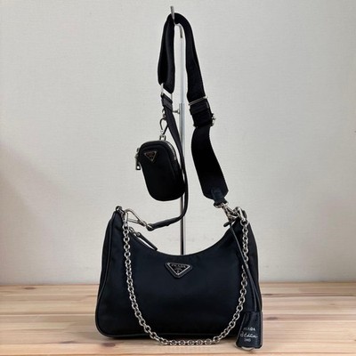 PRADA Re-Edition 2005 Shoulder Bag Nylon Leather Black Used #YD