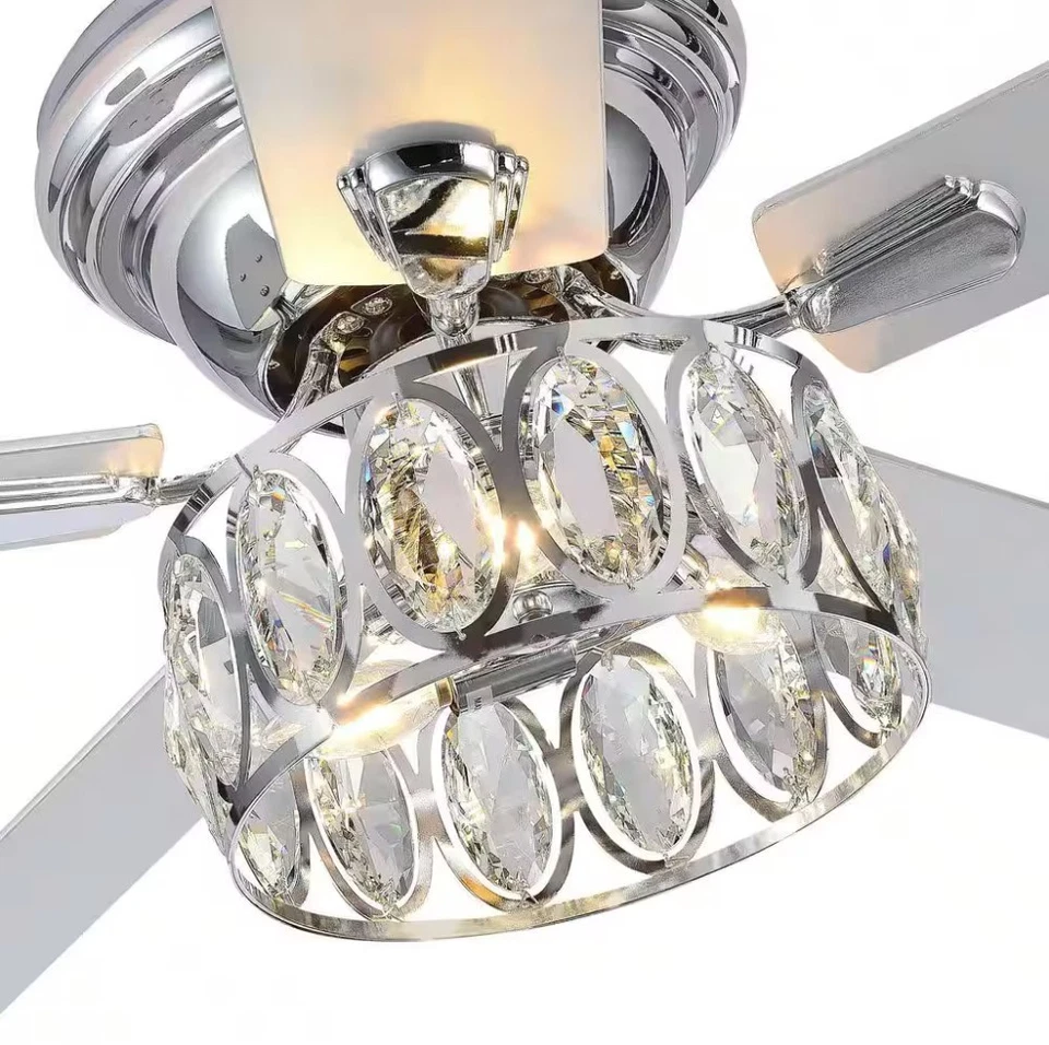 Breezary Jemore 52 in. Indoor Flush Mount Chrome Crysral Ceiling Fan with Light - Image 4 of 4