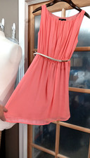 MNG SUIT Belted Mini Dress Sz 4 Peach Mango Blouson Sleeveless Lined