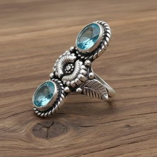 Aquamarine Gemstone 925 Sterling Silver Ring Handmade Jewelry Ring For Gift