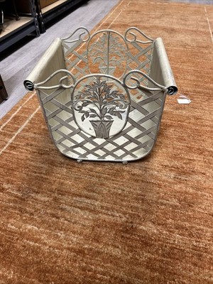 White Decorative Metal Basket with Fleur-de-Lis Design