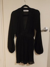 Elegant Black Long-Sleeve V-Neck Mini Dress