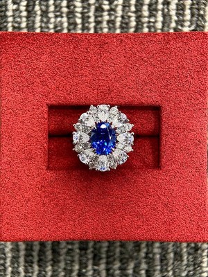 3.80 Ct Oval Cut Natural Blue Sapphire Diamond Engagement Ring 18k White Gold