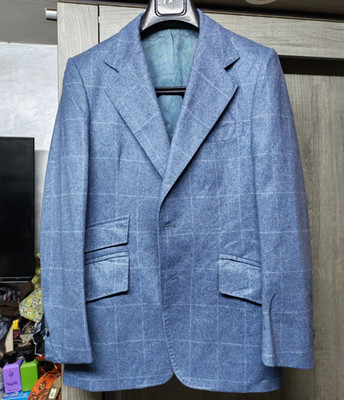 1970s vintage wool blend Windowpane classic rockabilly disco jacket blazer 36R