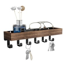 Image of Wooden Key Holder Wall Mount 6 Hooks with Display Shelf for Hallway Entryway