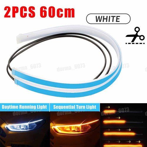 Tira de lámpara de señal de giro de luz diurna LED automotriz de 2 piezas para faros - Imagen 3 de 16