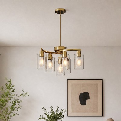 22'' Gold Pendant 6 Light LED Farmhouse Chandelier Kitchen Living Room Fixture