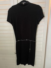 Vintage 90'S Cache Embellished Cap Sleeve Black Ponte Mock Neck Dress Size S EUC