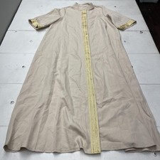 SHEIN Shirt Dress Womens XL Beige Maxi Button Front Gold Trim Short Sleeve