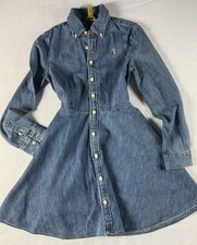 Polo Ralph Lauren Girls Denim Shirt Dress Belted Blue Pony Logo Size 10