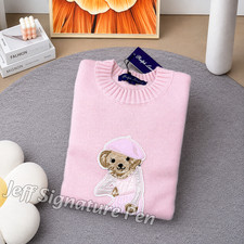 POLO RALPH LAUREN Pink Collection Cotton Bear Knit Sweater Women Small NWT