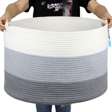 XXXLarge Cotton Rope Basket for Living Room - Woven Storage Basket with Handl...